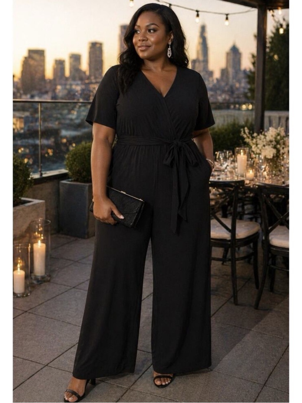 Lane Bryant Black Wide Leg Jumpsuit Woman’s Plus size 24 with pockets